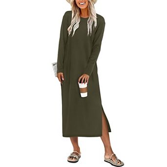 Long Sleeve Midi Dress Women Fall T Shirt Dress