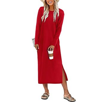 Long Sleeve Midi Dress Women Fall T Shirt Dress