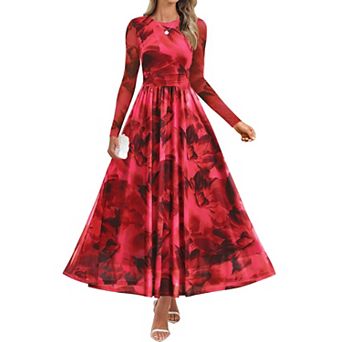 Womens Fall Long Sleeve Wedding Guest Dress