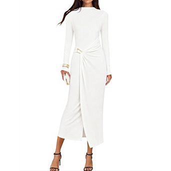 Womens Fall Long Sleeve Wedding Guest Midi Dress