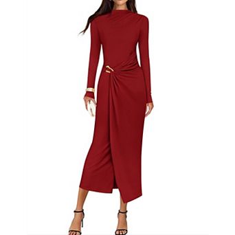 Womens Fall Long Sleeve Wedding Guest Midi Dress