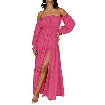 Womens Fall Long Sleeve Boho Off Shoulder Maxi Dress