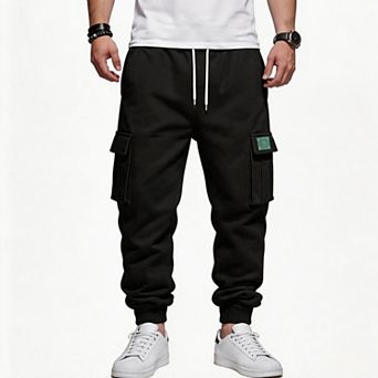 Men's Fleece Lined Casual Multi Pocket Cargo Jogger Sweatpants