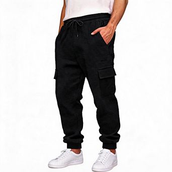 Men's Jacquard Checkered Jogger Pants Multi Pocket Casual