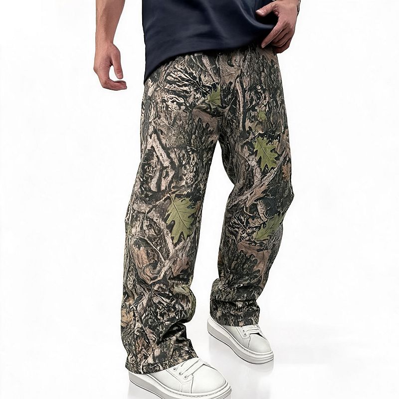 パンツ BELVET Standard Baggy Pants Camo L Men's Baggy Camo Wide Leg Retro Streetwear Pants