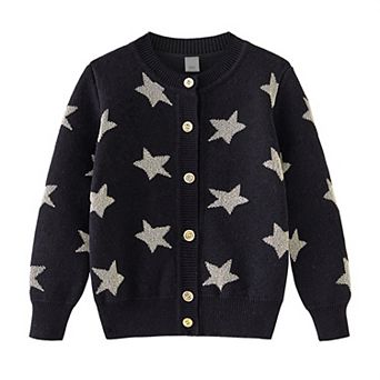Toddler Baby Girl Knit Cardigan Sweater Newborn Star Buttons Cute Crewneck Long Sleeve Sweatshirt