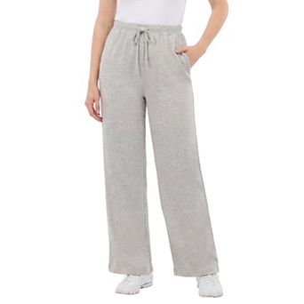 Woman Within Plus Size Drawstring-Waist Wide-Leg Fleece Sweatpant