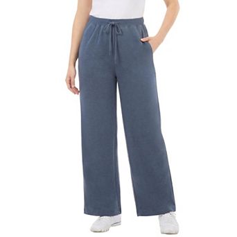 Woman Within Plus Size Drawstring-Waist Wide-Leg Fleece Sweatpant