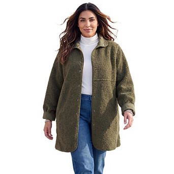 Catherines Women's Plus Size Reversible Suede-Look & Teddy Coat