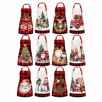 Adjustable Christmas Linen Baking Aprons For Women Holiday Kitchen Cooking