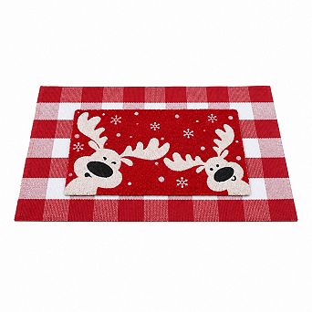2 pc Christmas Layered Front Door Mat Set Festive Holiday Porch Entryway Decor