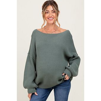 Maternity Balloon Sleeve Boat Neck Knit Sweater