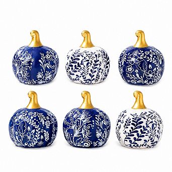 3 pc Ceramic Candy Corn Pumpkins Chinoiserie Fall Decor