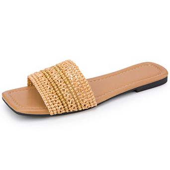 Women's Breathable Woven Rattan Flat Slip on Slide Slippers
