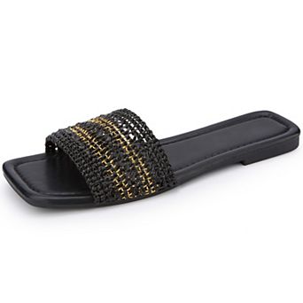 Women's Breathable Woven Rattan Flat Slip on Slide Slippers