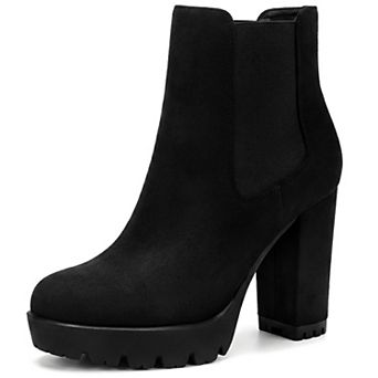 Women's Round Toe Platform Chunky Heel Side Zip Ankle Booties