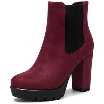 Women's Round Toe Platform Chunky Heel Side Zip Ankle Booties