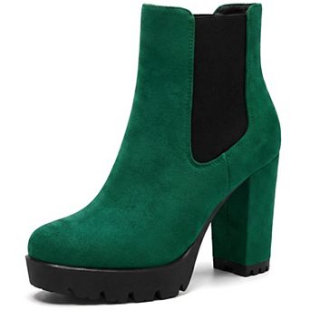 Women's Round Toe Platform Chunky Heel Side Zip Ankle Booties
