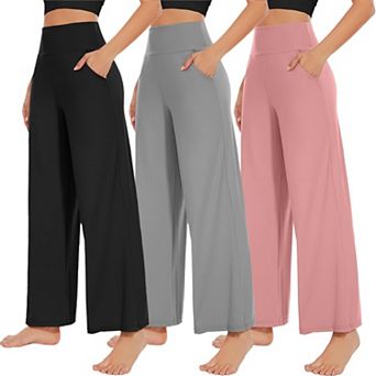 3 Pack Womens Wide Leg Pants High Waist Pockets Casual Lounge Yoga Palazzo
