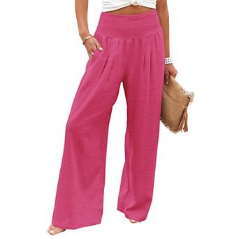 Womens Yoga Elastic High Waist Wide Leg Palazzo Lounge Pants Pocket