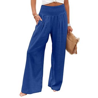 Womens Yoga Elastic High Waist Wide Leg Palazzo Lounge Pants Pocket