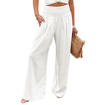 Womens Yoga Elastic High Waist Wide Leg Palazzo Lounge Pants Pocket