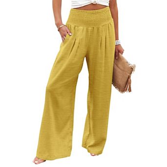 Womens Yoga Elastic High Waist Wide Leg Palazzo Lounge Pants Pocket