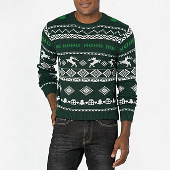 Men's Christmas Sweater Crew Neck Pullover Long Sleeve Holiday Knit Jumper