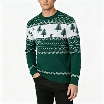 Men's Christmas Round Neck Sweater Loose Pullover Long Sleeve Knit Jumper