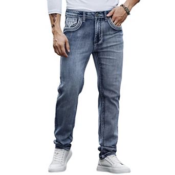 Men’s Straight‑Leg Embroidered Pocket Jeans, Classic Casual Denim Trousers for Daily Wear