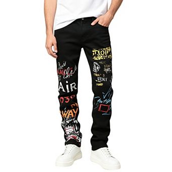 Men’s Slim‑Fit Graffiti Print Jeans, Fashion Street‑Style Denim Pants For Daily Wear