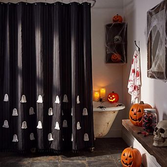 Ghost Shower Curtain Rope Embroidery Cute Spooky Gothic Bathroom Decor