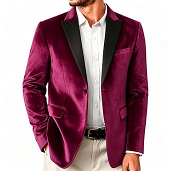 Mens Velvet Blazer Peaked Lapel Single Breasted Party Suit Jacket