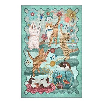Vintage Cats Machine Washable Area Rug with Non-Slip Rubber Backing Soft Low-Pile Cute Carpet