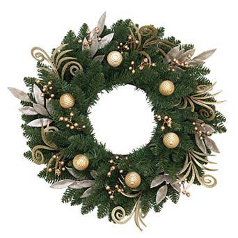 24 Inch Christmas Wreath for Front Door - Rustic Farmhouse Ball & Berry Ornament Decor
