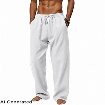 Men's Wide Leg Pants Lightweight Breathable Linen Loose Casual Drawstring Sweatpants