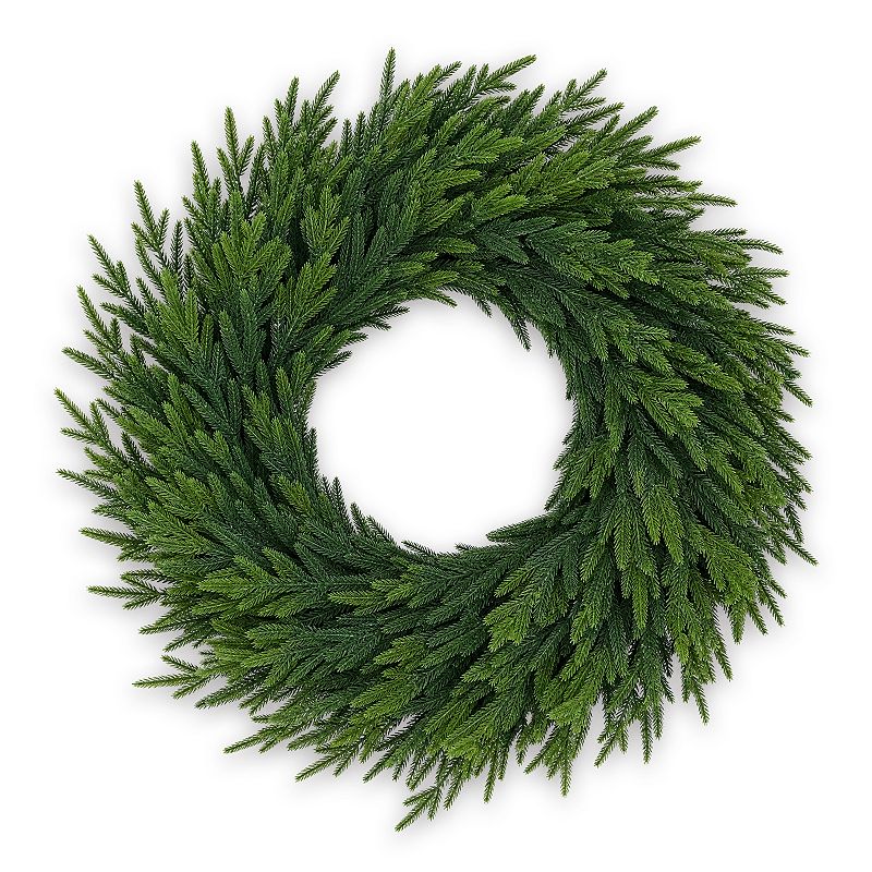 24 Inch Artificial Christmas Cypress Wreath, Realistic PE Cedar Leaf Wreath