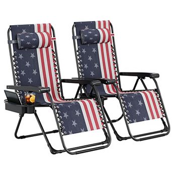 2 Pack Alloy Steel Adjustable Folding Lounge Chair with Tray Pillow Lock System