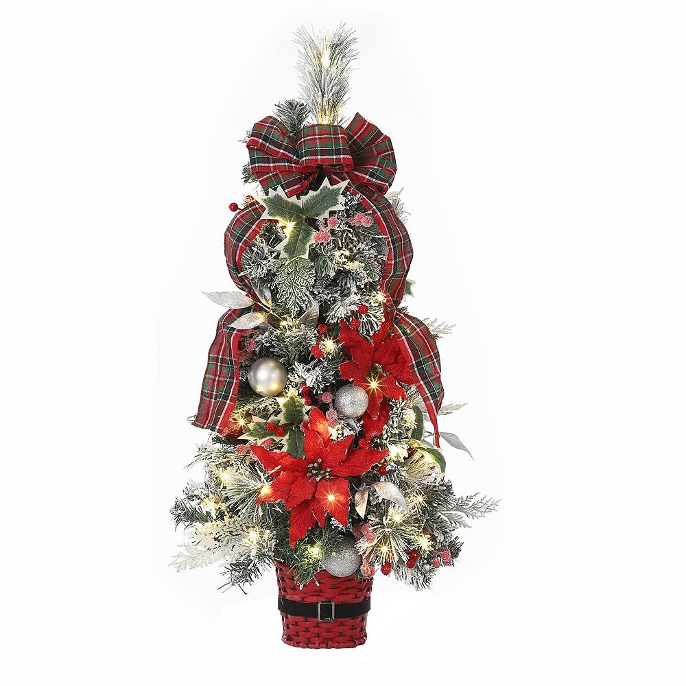 Ribbon Christmas Tree with Red Flowers 30 LED Lights 8 Modes Timer, Pre ...