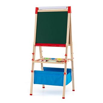 Costway 3-In-1 Height Adjustable Magnetic Whiteboard & Chalkboard with Drawing Paper Roll