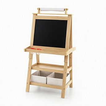 Costway Kids Art Easel Double Sided Chalkboard Magnetic Whiteboard with Storage Tray