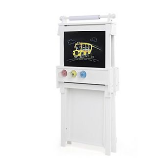 Costway 3-In-1 Kids Art Easel with Magnetic White Board, Chalkboard, Paper Roll & Holder