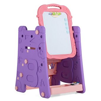 Costway 3 in 1 Art Easel for Kids with Book Rack, Height Adjustable Standing Easel, Age 3+