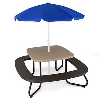 Costway Kids Picnic Table Outdoor Activity Table with Adjustable & Collapsible Umbrella