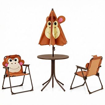 Costway Kids Picnic Table & Chair Set with 2 Folding Chairs & Height Adjustable Umbrella