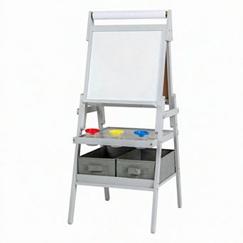 Costway 3-in-1 Art Easel for Kids with Magnetic Chalkboard & Whiteboard Paper Roll