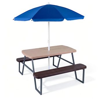 Costway Kids Picnic Table with Benches Removable Adjustable Umbrella Metal Frame for Patio