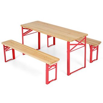 Costway 43.5 Inch Folding Kids Picnic Table & Bench Set with 0.8” Thick Fir Wood Top