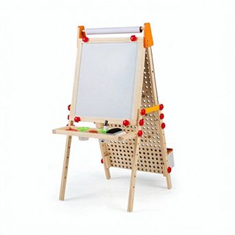 Costway 4-in-1 Wooden Kids Art Easel with Paper Roll, Storage Tray & Marble Run Accessories