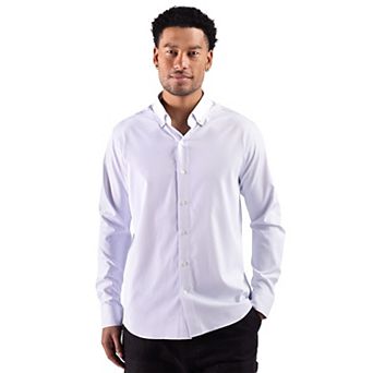 Cutter & Buck Skyline Windowpane Recycled Long Sleeve Button Down Mens Dress Shirt